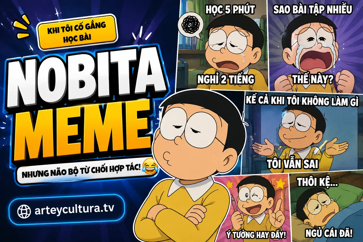 45 Ảnh Meme Nobita siêu nhây bựa với biểu cảm khóc nhè, đeo kính ngố và số nhọ quen thuộc