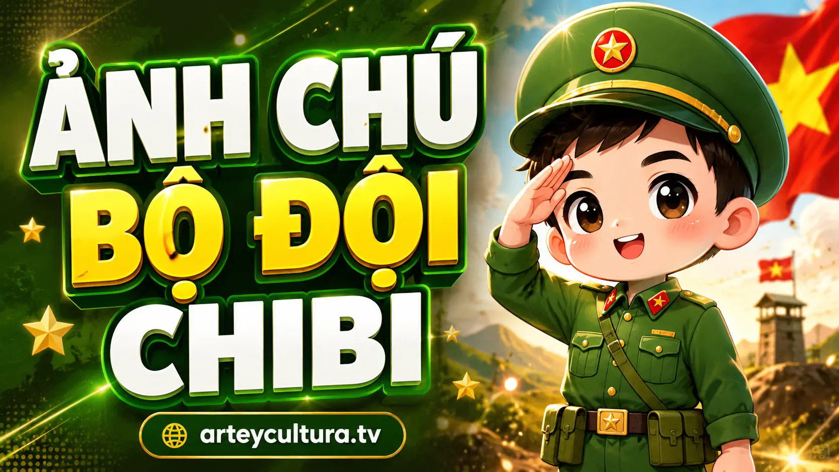 45 Hình Ảnh Chú Bộ Đội Chibi cute đáng yêu với quân phục xanh, mũ cối sao vàng nổi bật