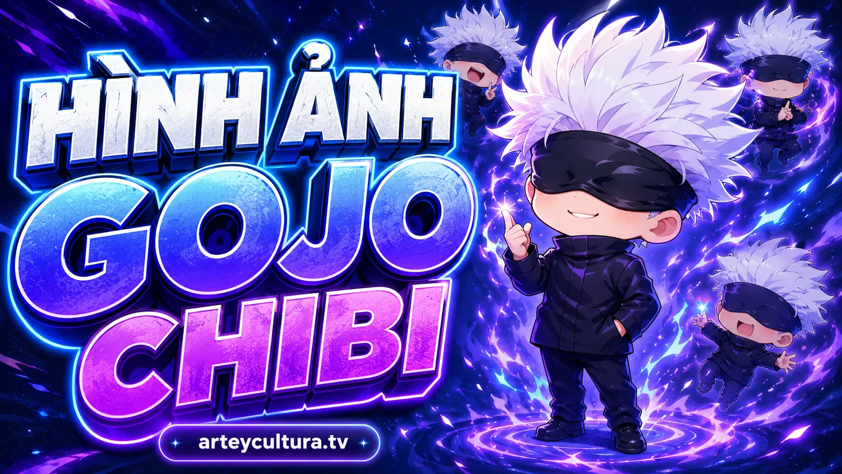 BST 85 Hình Ảnh Gojo Chibi Cute nhỏ xinh băng mắt huyền thoại và tóc trắng dựng đứng