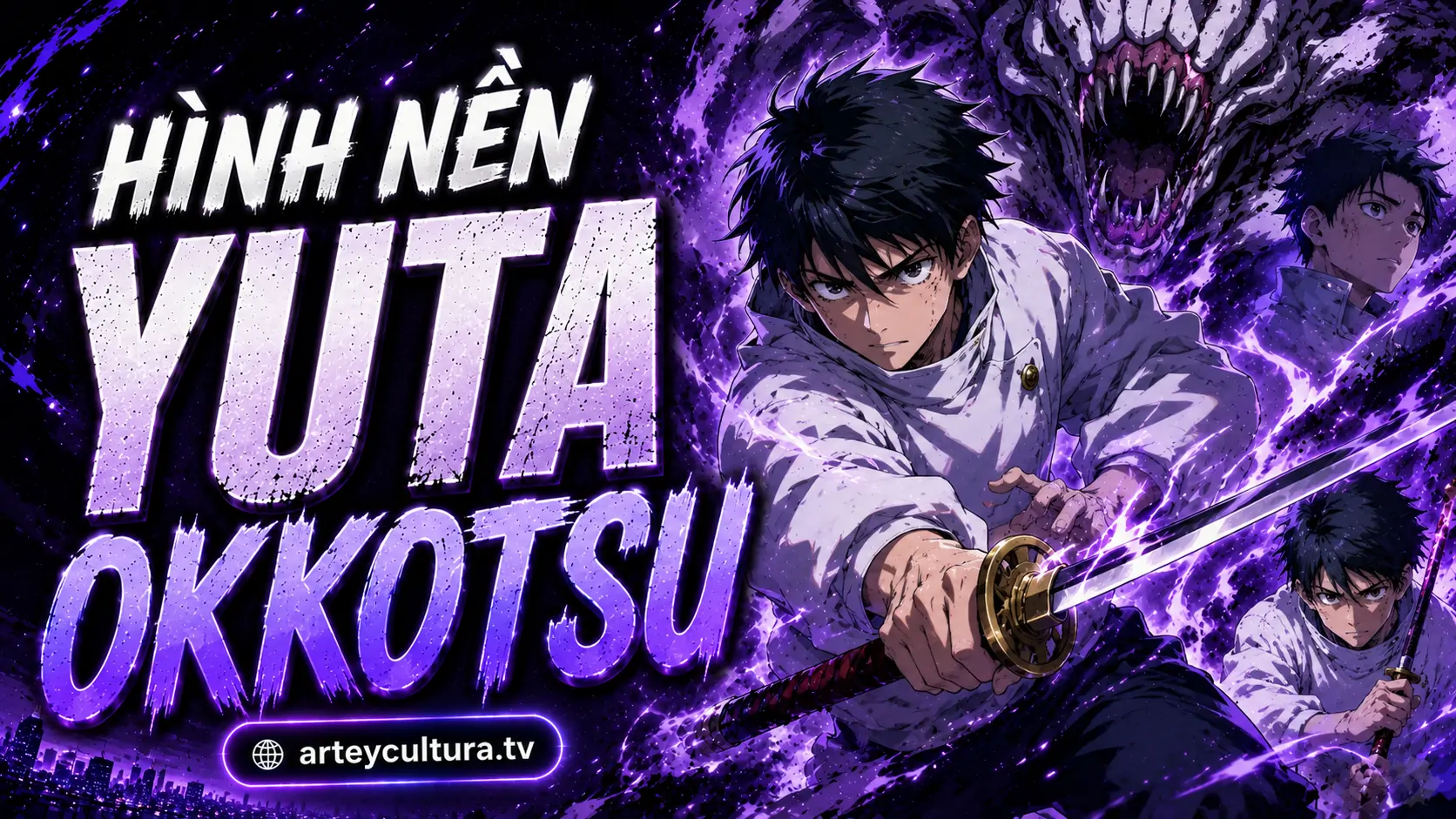 69 Hình Nền Yuta Okkotsu siêu nét u sầu với thanh kiếm katana và luồng chú lực xanh ma thuật
