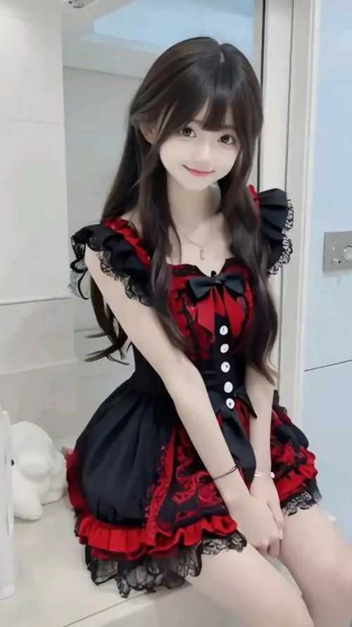 Ánh sáng chiều vàng phủ lên ảnh người mẫu mặc váy ngắn hiện đại, mái tóc bồng bềnh và nụ cười nhẹ làm khung hình mềm mại